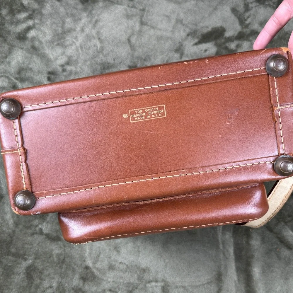 Vintage Top Grain Cowhide Leather Camera Case Satchel USA Brown Shoulder Bag